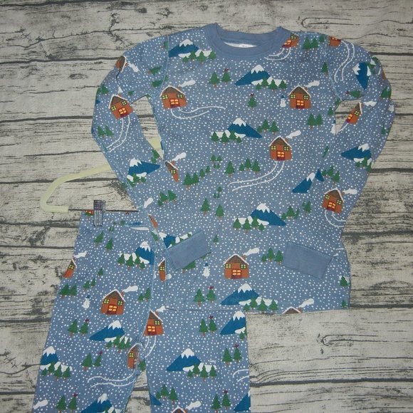 Hanna andersson two piece organic cotton long john pajama Snow Cabin 150 12 - Picture 1 of 4